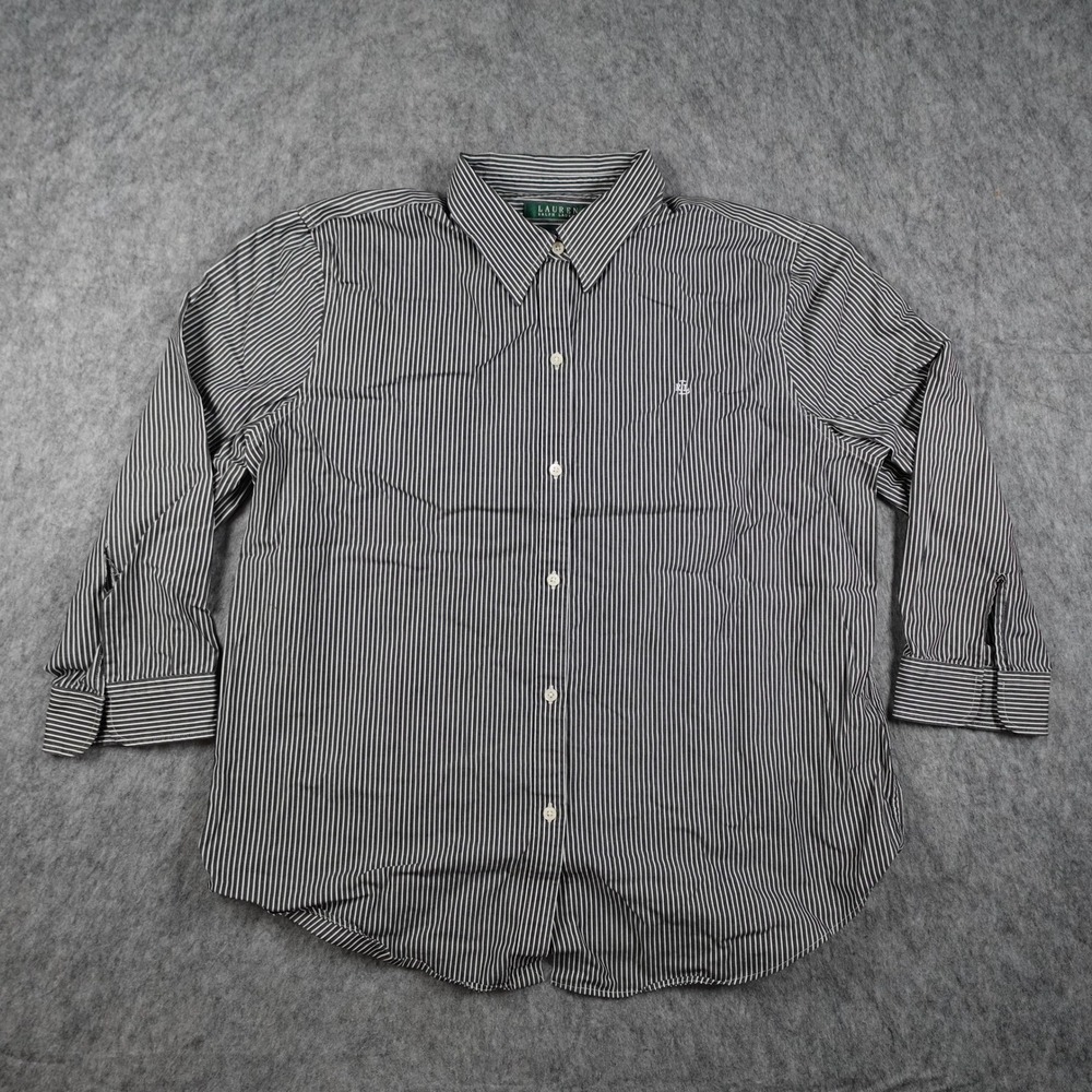 Ralph Lauren Top Women Extra Large Black White Striped Non Iron Button Up